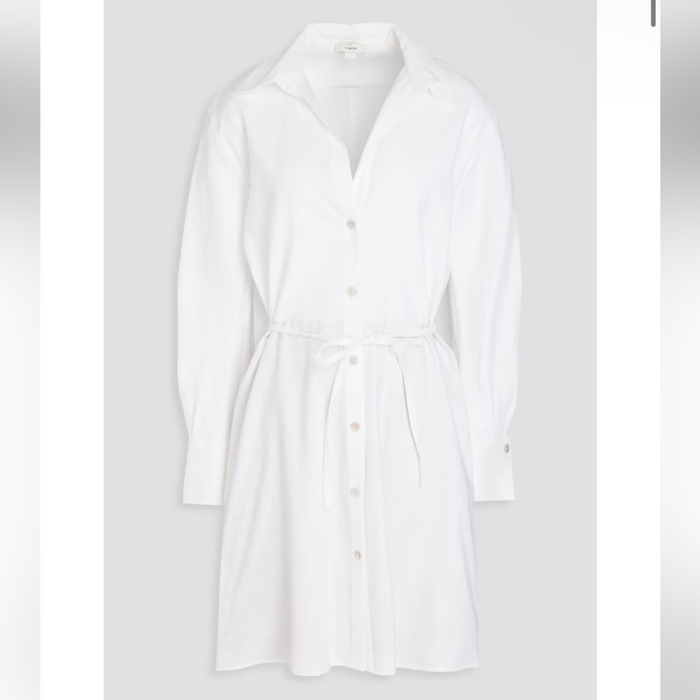 NWT Vince Belted Linen Blend Capsule Minimal White Button Up Mini Dress Size XL - Picture 3 of 11